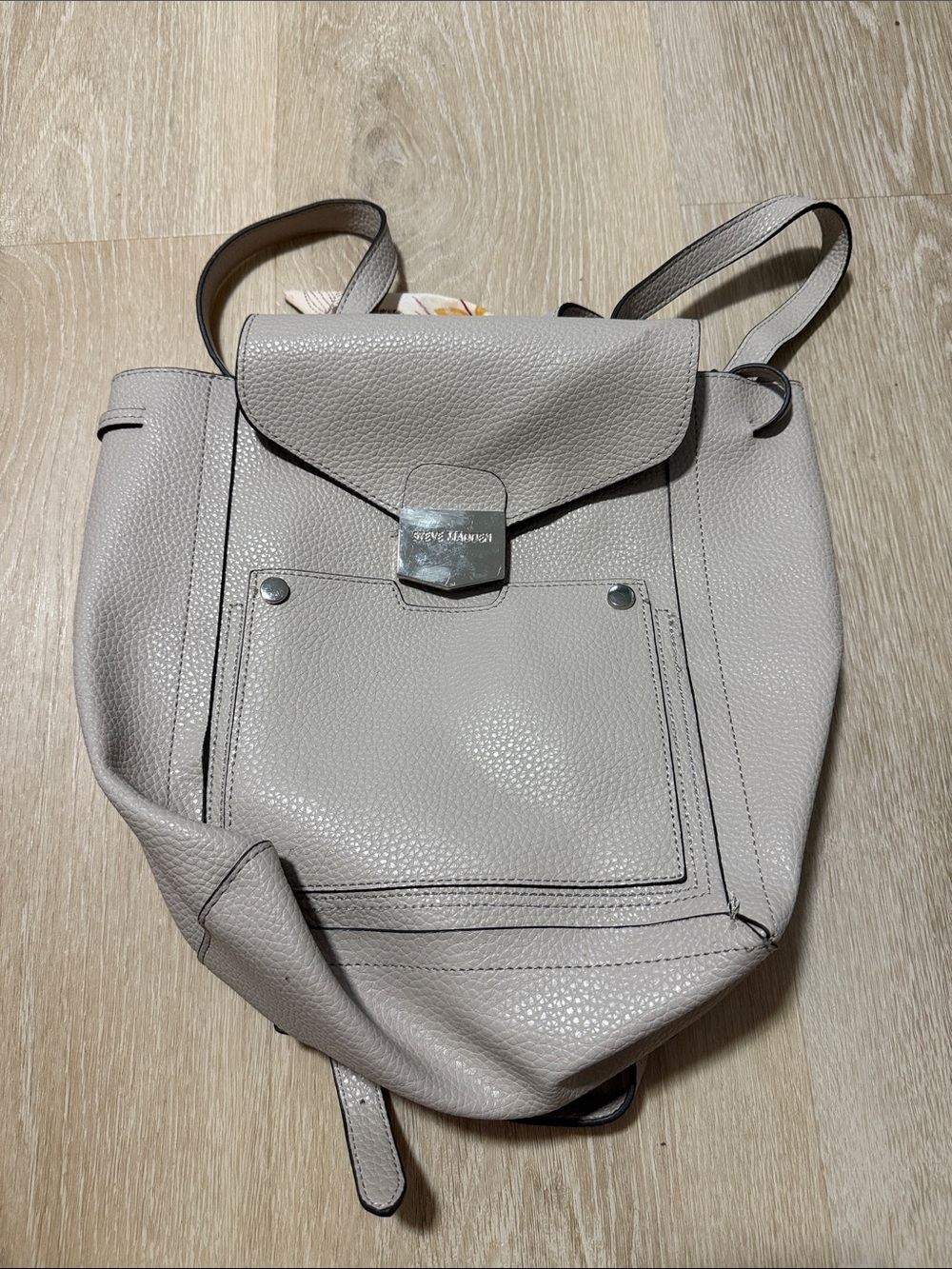 Steve Madden Taupe Pebbled Leather Backpack